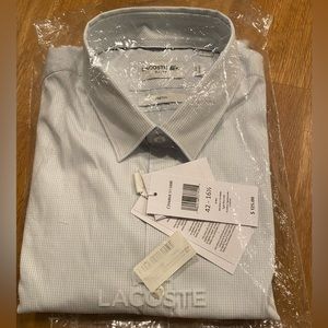 Lacoste Men’s Long Sleeve Print Slim Fit Woven Shirt, Hemisphere Blue